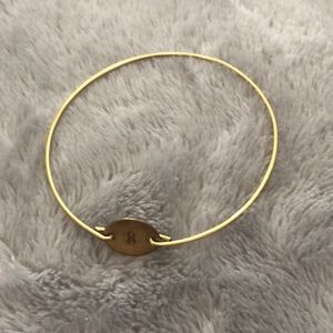 Gold Wire “R” Initial Tag Thin Metal Bracelet